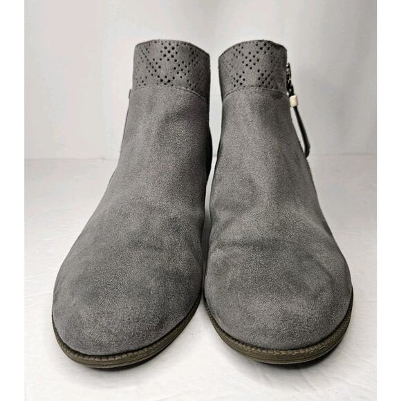 DR. SCHOLL'S Women's Dark Shadow Grey Brianna Perforated Block-Heel Booties SZ 8 - Picture 4 of 10